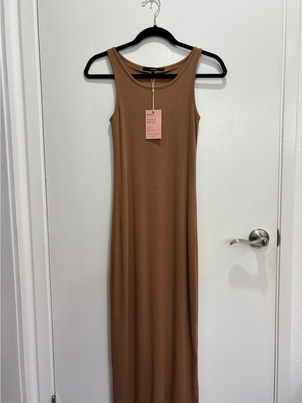 Quince Camel Sleeveless Ribbed Maxi Dress